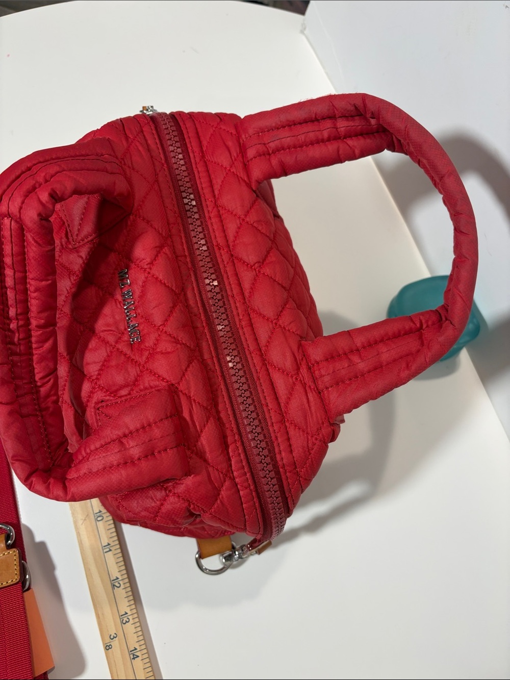 MZ Wallace Classic Sutton Crossbody Bag | Red Quilted Nylon | Good Condition - Picture 3 of 8